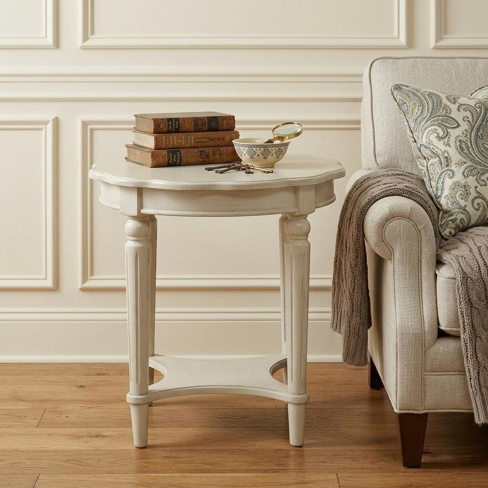 24" Light Slate Gray Solid Wood Round End Table With Shelf