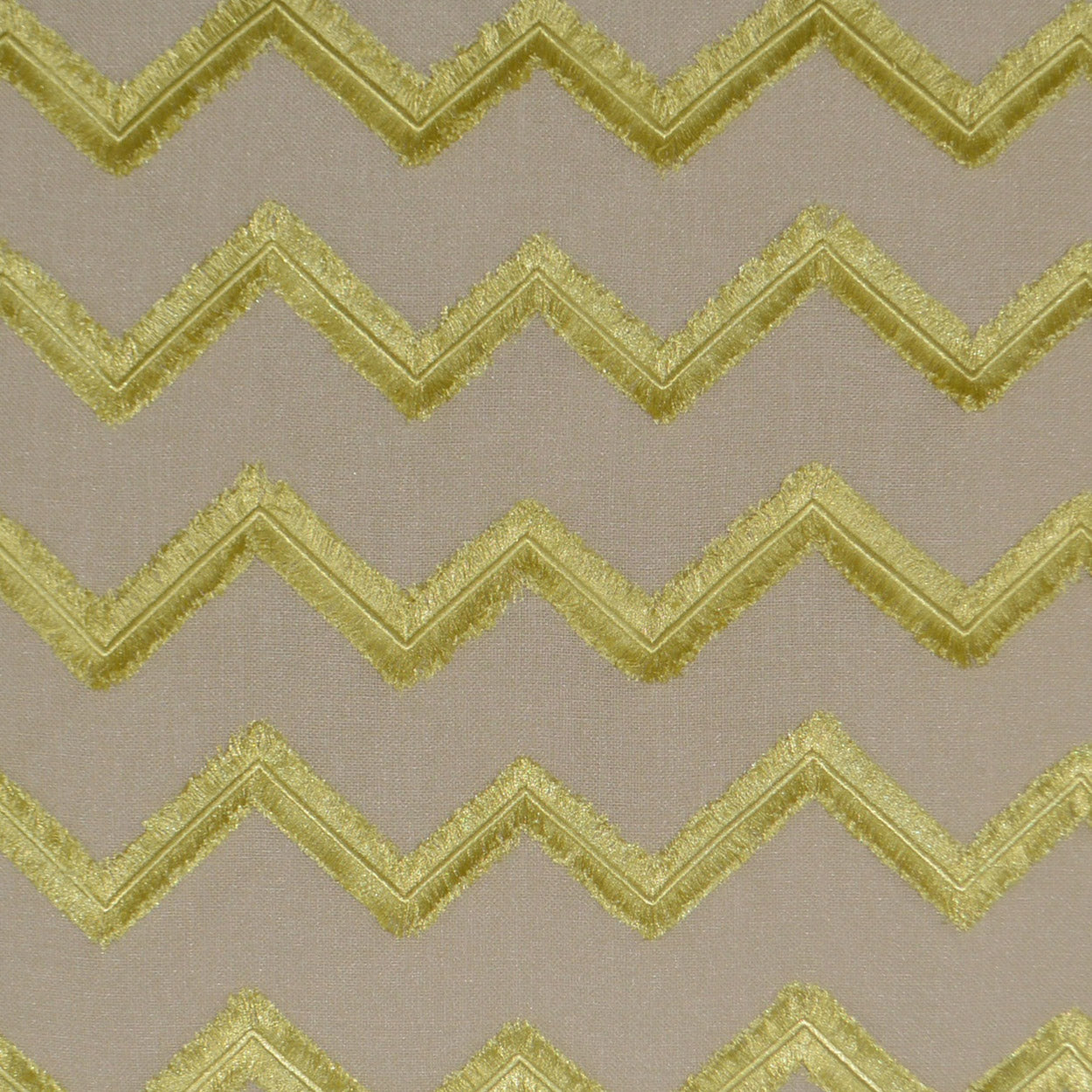 Citron embroidery forming a textured chevron on taupe pillow fabric; 24x24 decorative throw pillow.