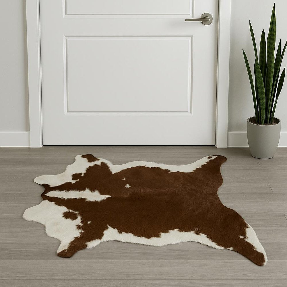 2' X 3' Brown And White Cowhide Cowhide Print Hand Tufted Area Rug