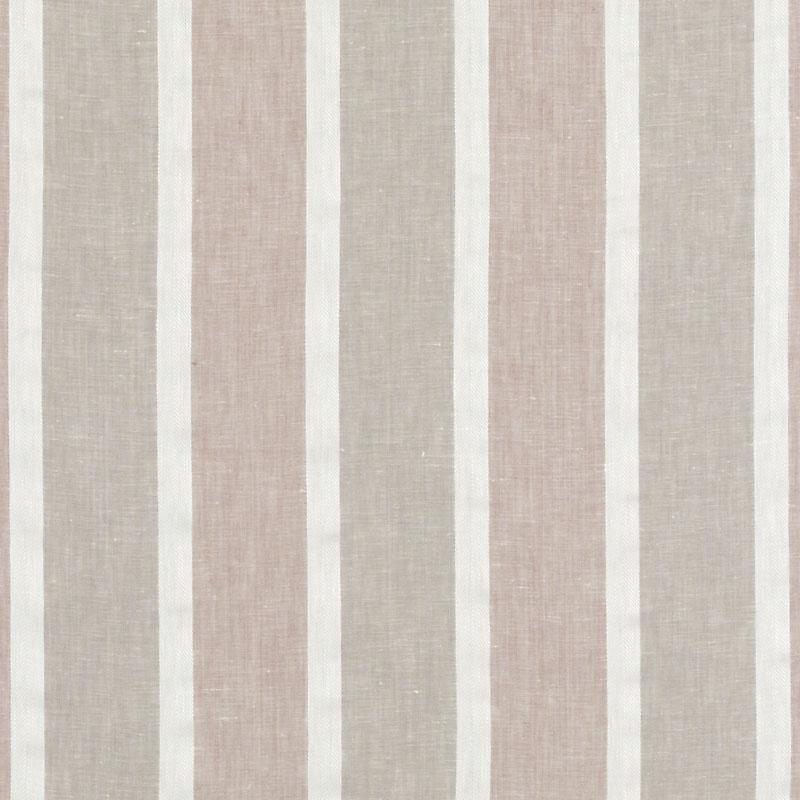 Linen-like fabric with vertical pastel stripes in beige, pink and gray with white separators.