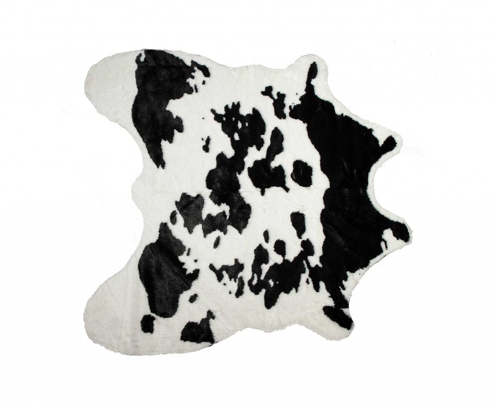4' X 5' Black And White Faux Cowhide Animal Print Washable Area Rug
