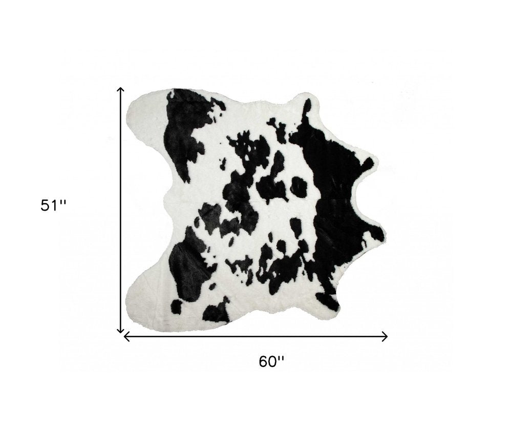 4' X 5' Black And White Faux Cowhide Animal Print Washable Area Rug