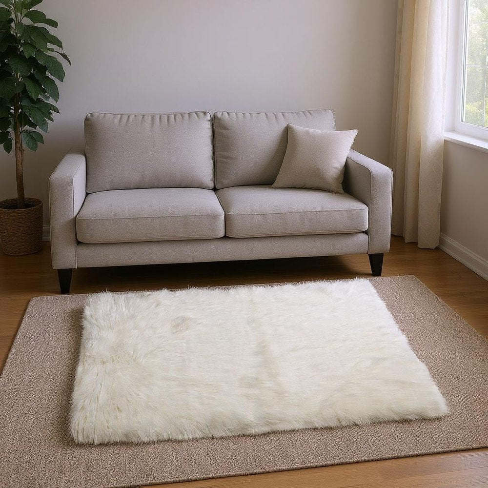 5' X 8' Off White Faux Fur Area Rug