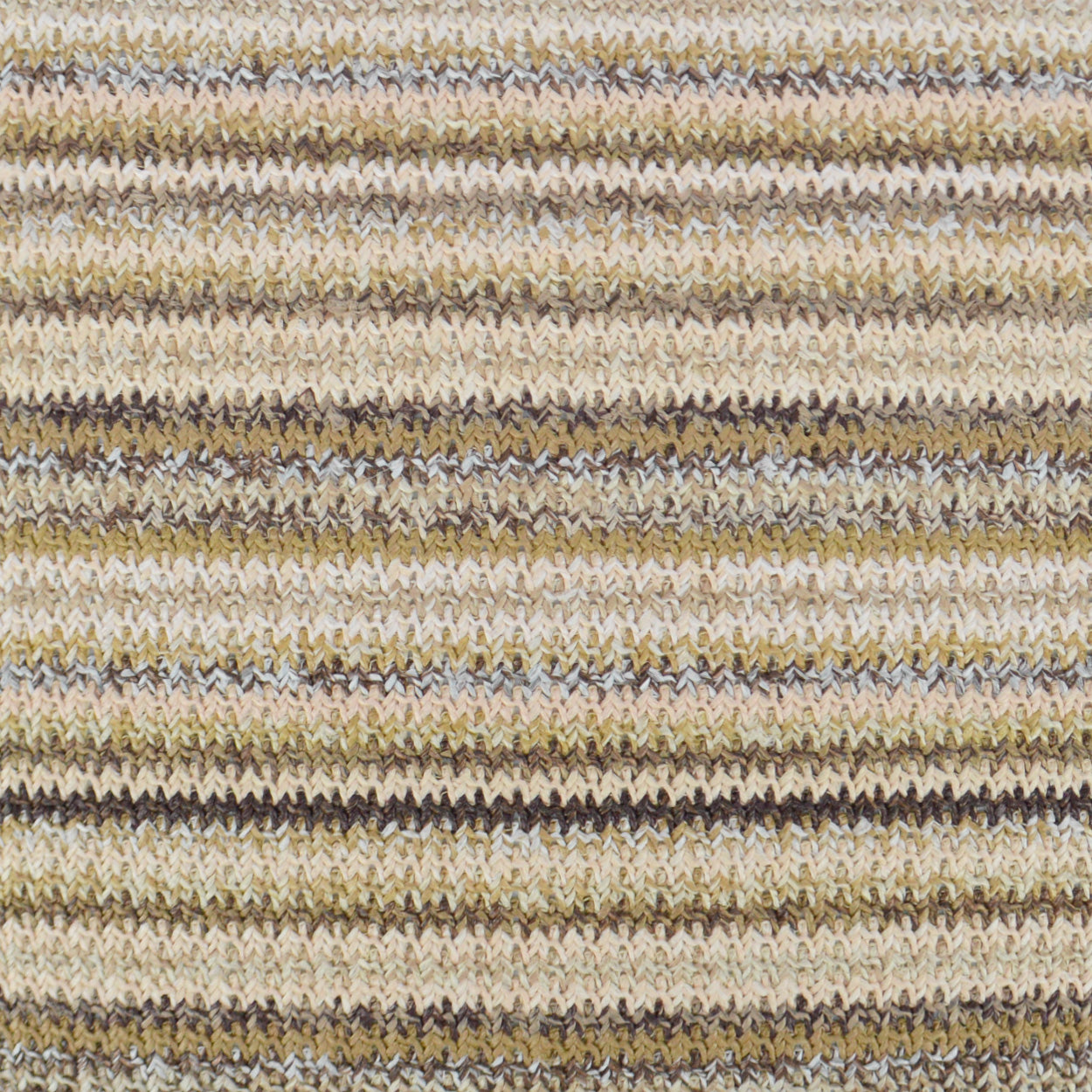 Beige, tan, & brown heathered knit fabric with horizontal chevron zigzag stripes; cozy sweater or throw material.