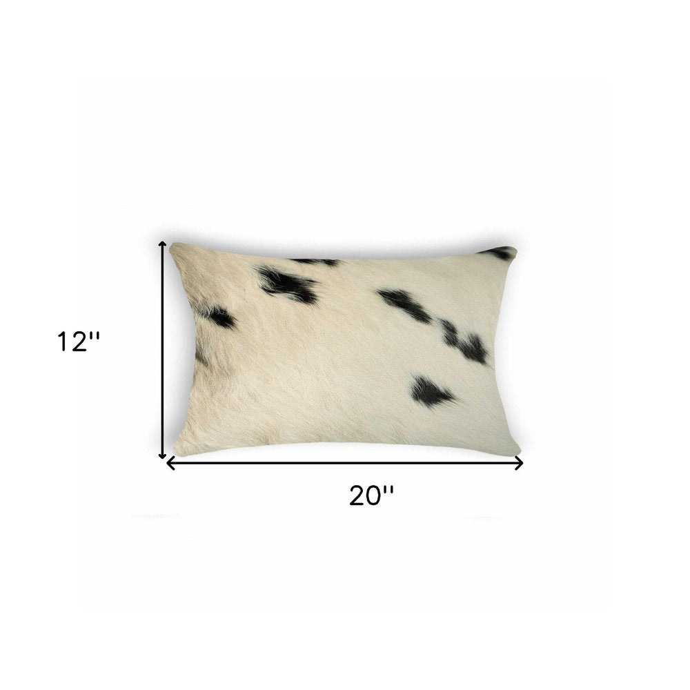 12" X 20" X 5" White And Black Cowhide Pillow