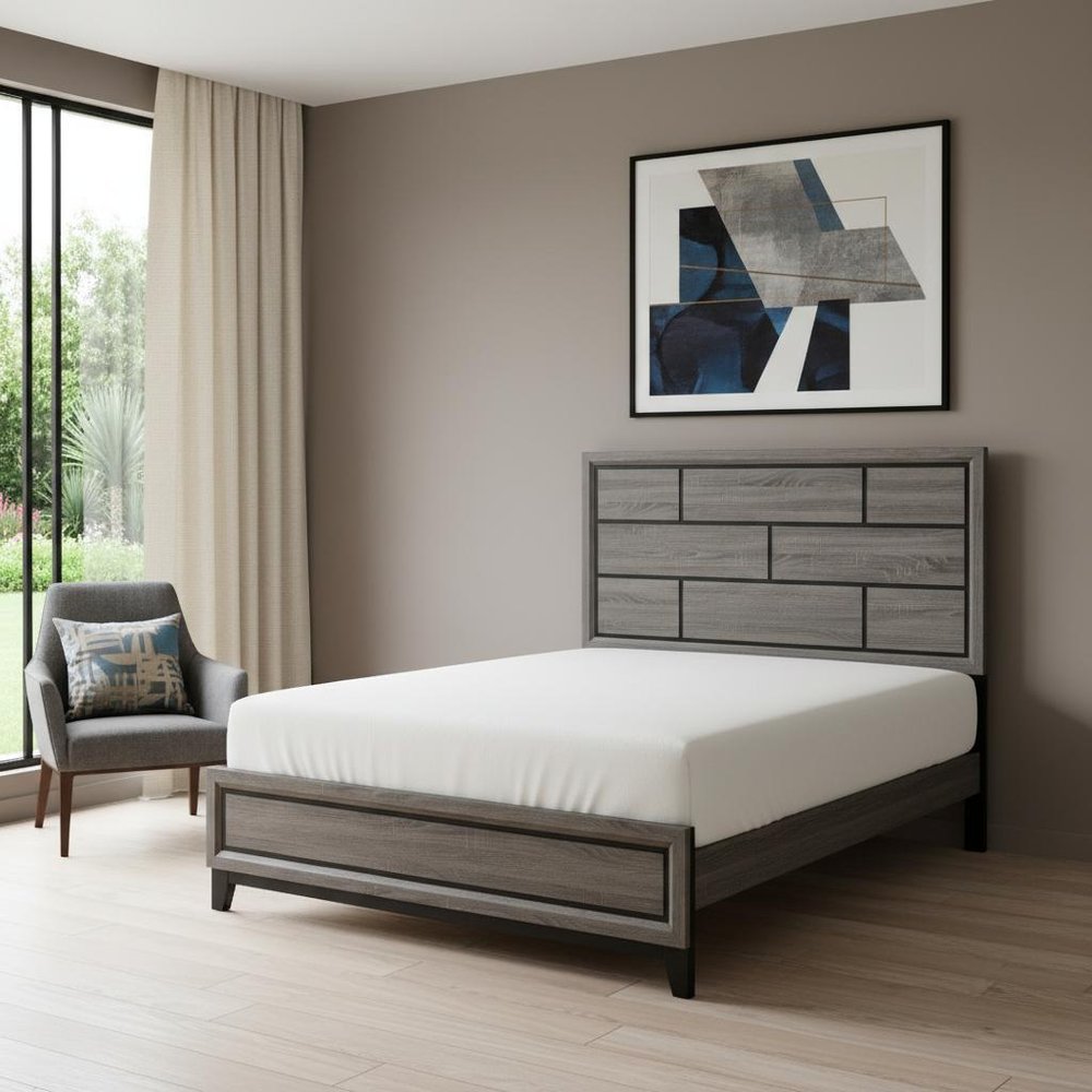Gray Solid Wood Bed Frame