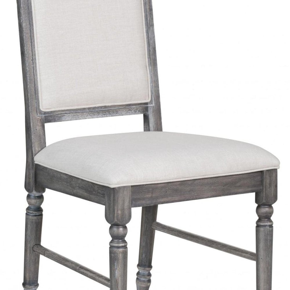 Set of Two Cream and Gray Upholstered Linen Dining Side Chairs