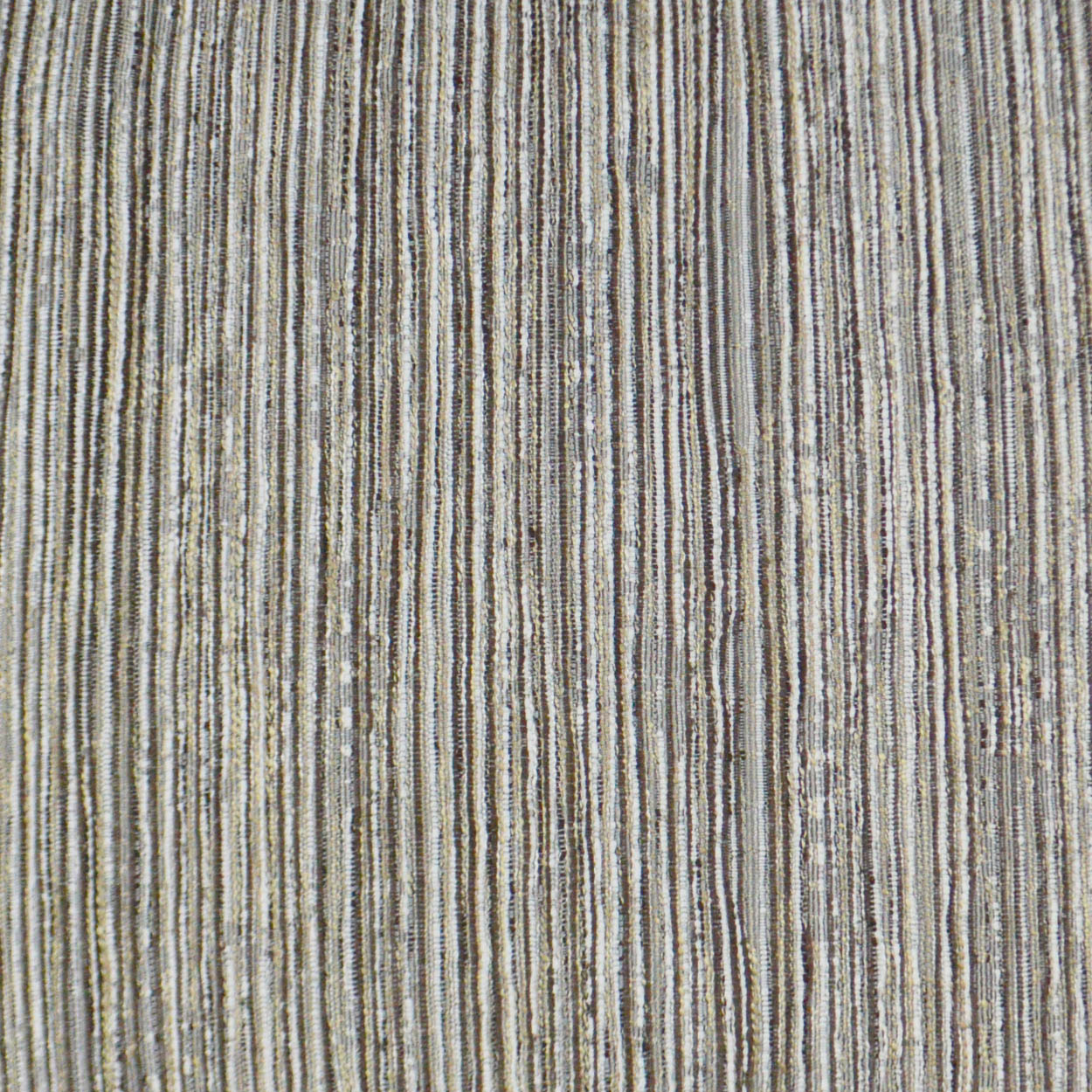 Beige and brown striped woven fabric with narrow vertical stripes and a textured upholstery look.