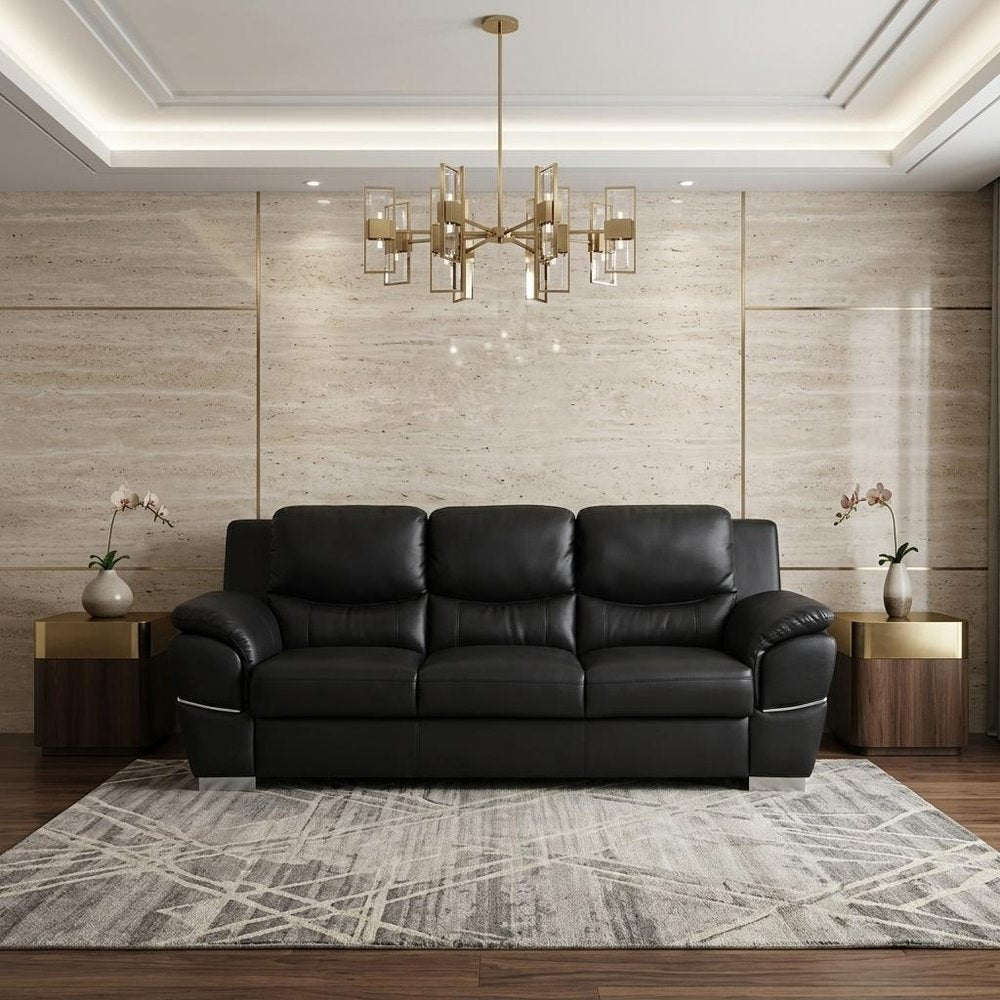 85" Black Genuine Leather Sofa