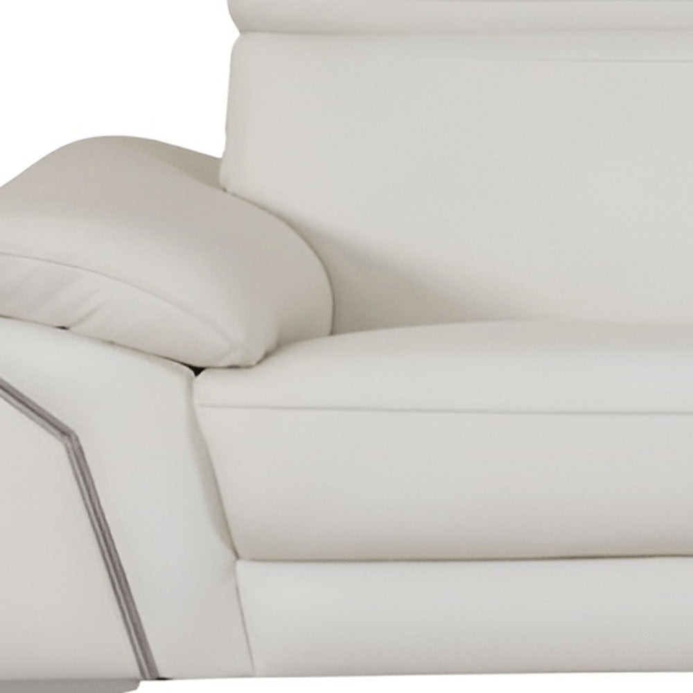 71" White Italian Leather Sofa With Silver Legs