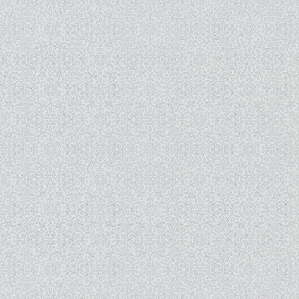 Light gray damask pattern wallpaper with subtle white ornate motifs; classic decorative wall covering.
