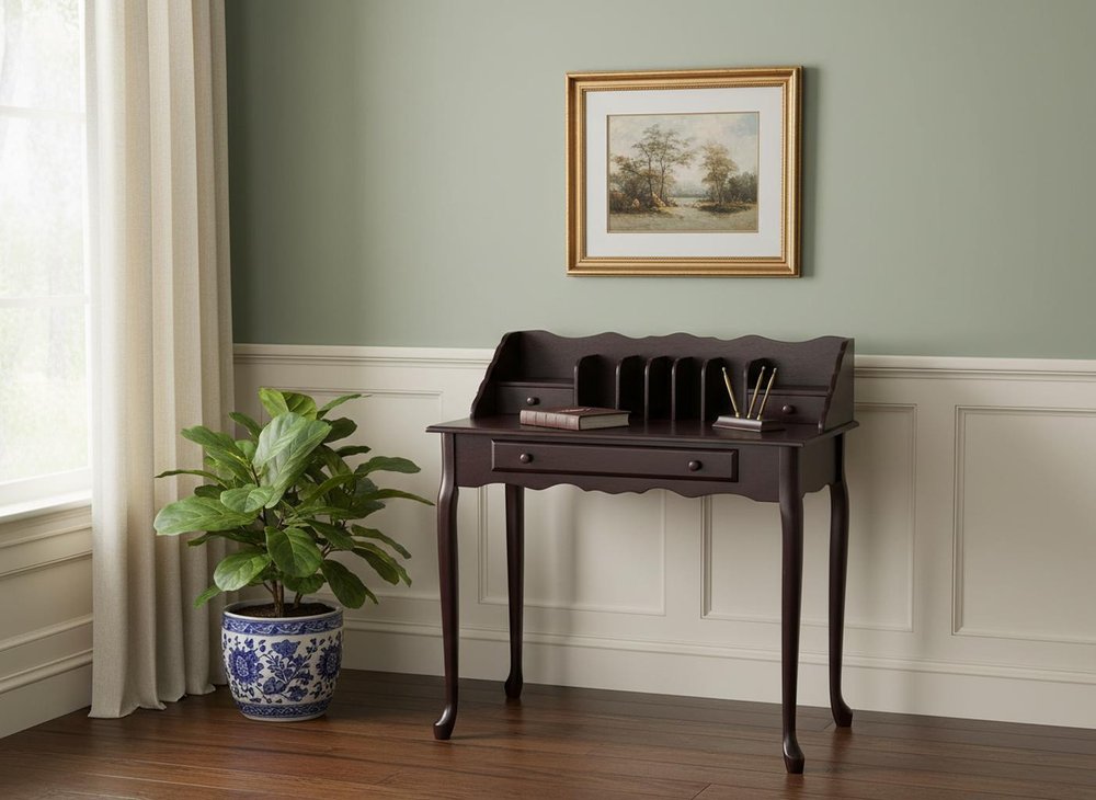 18" Dark Brown Solid Wood Computer Desk With Three Drawers