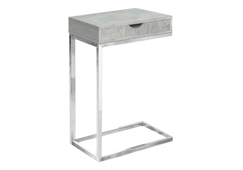 10.25" X 15.75" X 24.5" Grey Finish Drawer And Black Metal Accent Table