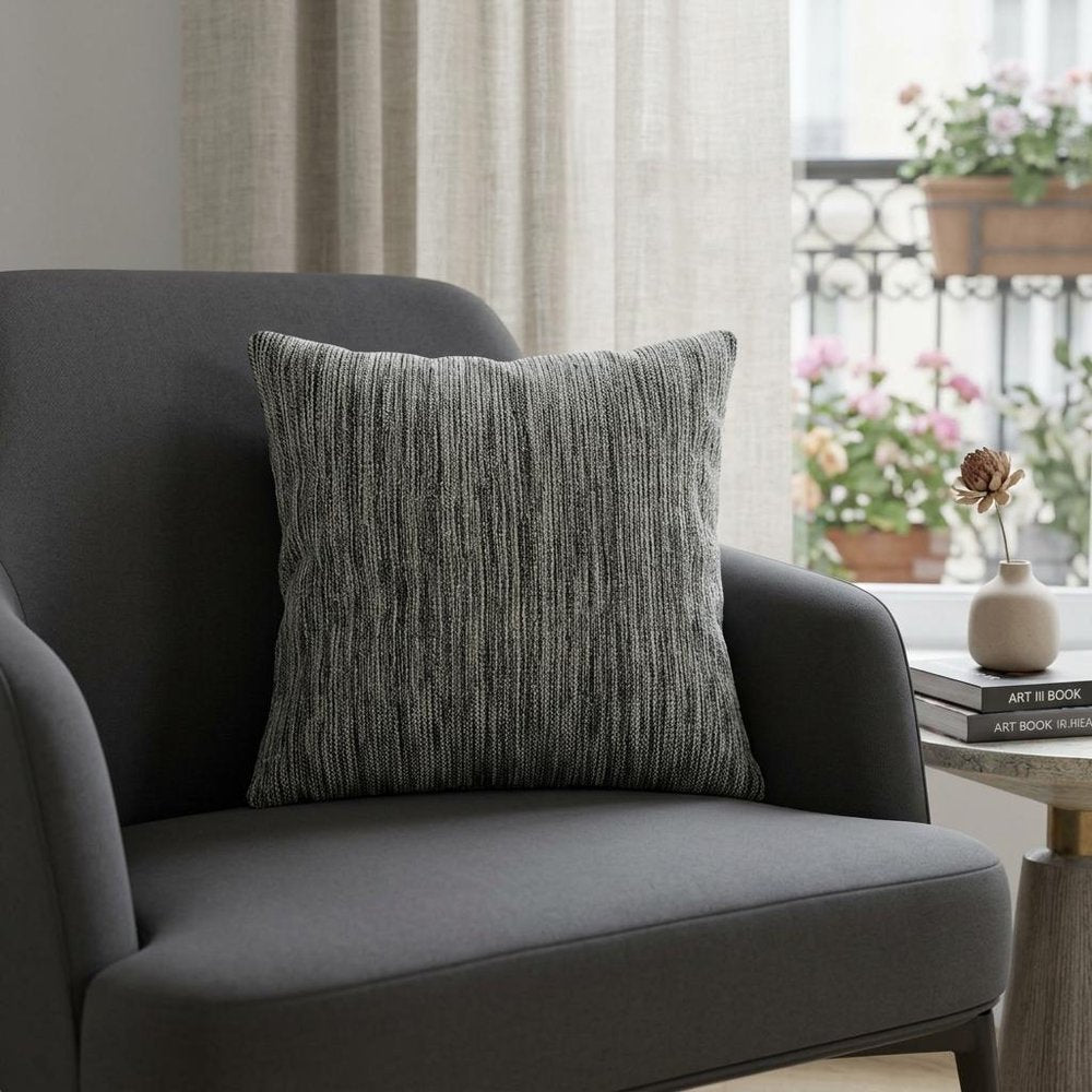 20" Gray Woven Cotton Blend Throw Pillow