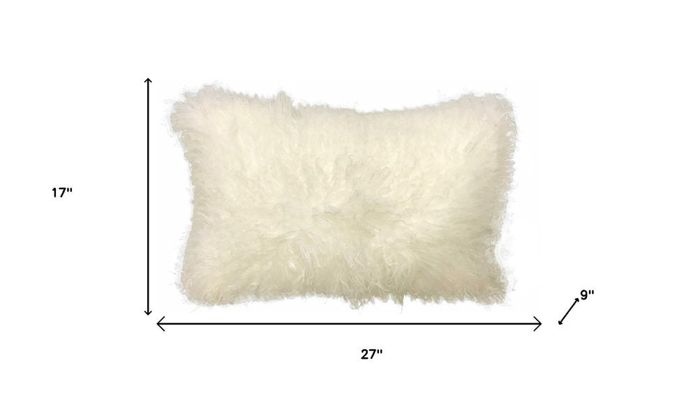 20" Creamy Genuine Tibetan Lamb Fur Pillow With Microsuede Backing