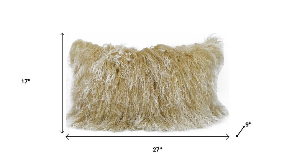 20" Gold Genuine Tibetan Lamb Fur Pillow With Microsuede Backing