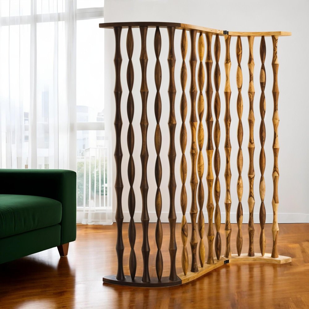 74" Natural Solid Wood Three Panel Screen Room Divider