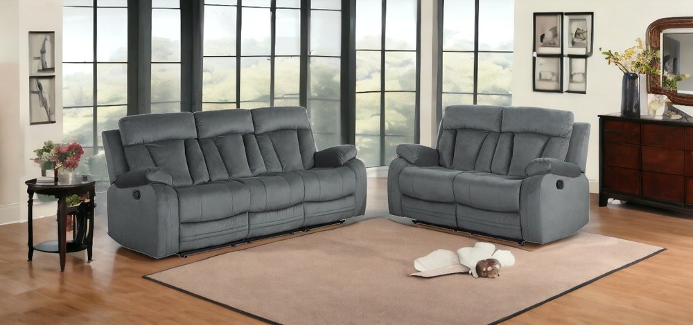 Three Piece Indoor Gray Microsuede Six Person Seating Set