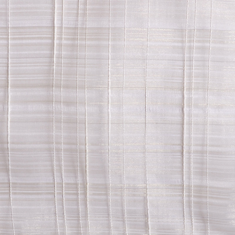 Cream linen-like fabric with subtle vertical stripes; soft texture, suitable for curtains or table linens.