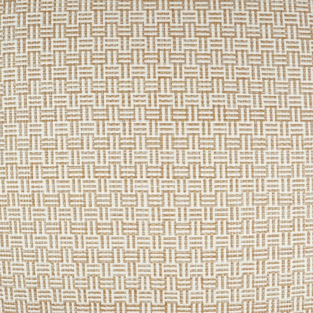 Beige and cream woven fabric with a small basket-weave grid pattern; textured geometric textile.