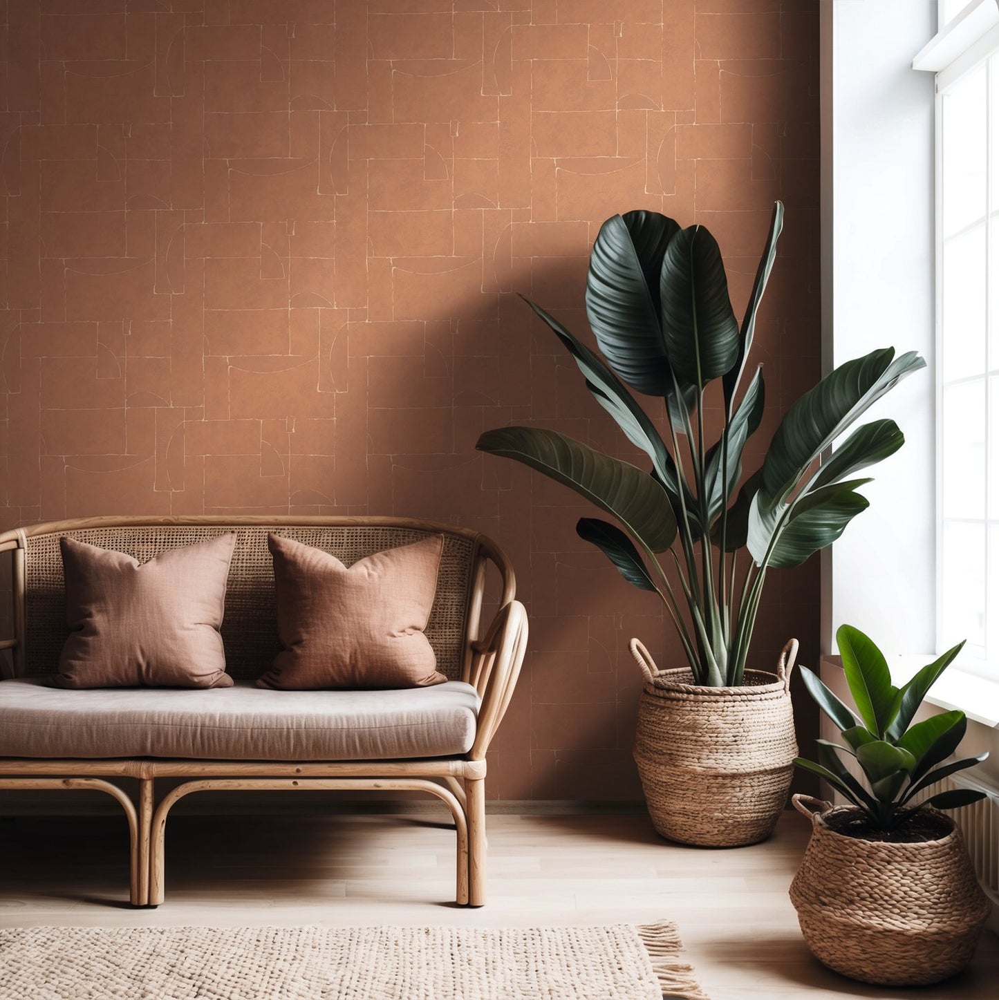 GALERIE WALLCOVERINGS TERRA Graphic Tile Brick Stone Red,Orange Irregular stone shapes mimics the effect of a stone wall. - TR34605