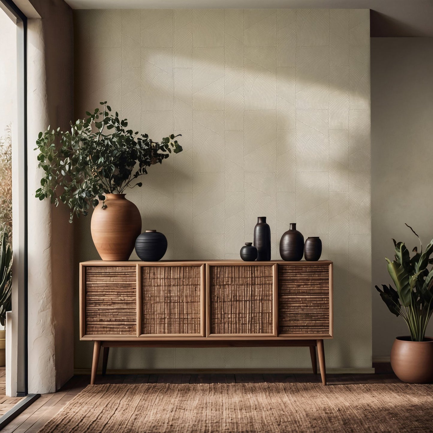 GALERIE WALLCOVERINGS TERRA Graphic Abstract Brown A geometric design showing a pattern of fine, evenly spready curvy shapes. - TR34643