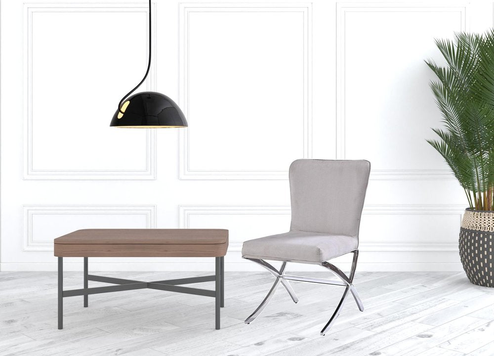 24" Beige and Silver Velvet Parsons Chair