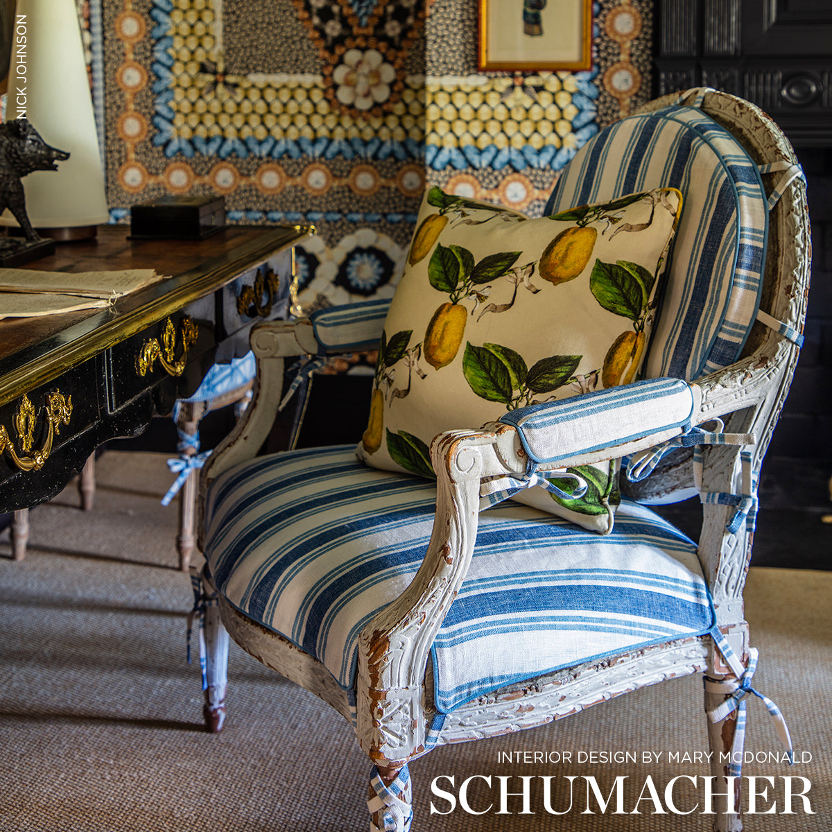 SCHUMACHER SEA ISLAND STRIPE LEAH LINEN STRIPE PATTERN WOVENS PATTERN WOVENS SAIL - 3485003