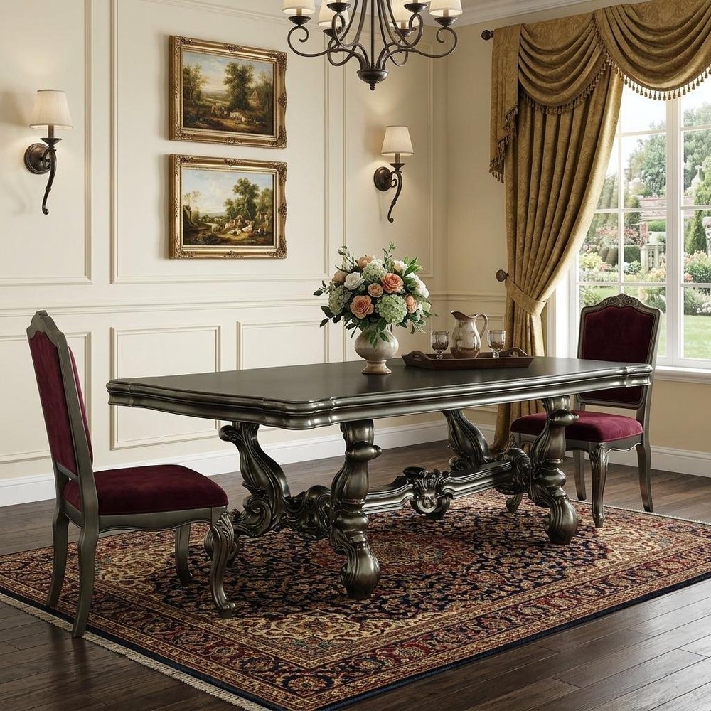 46" Green Solid Wood Trestle Base Dining Table