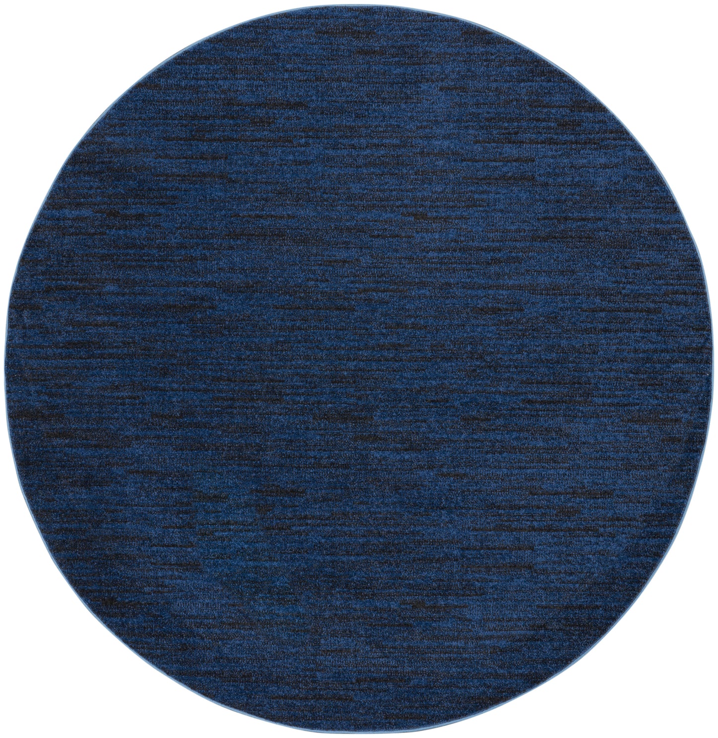 Round navy blue textured rug with subtle heather pattern, plush fabric ideal for living room floor.