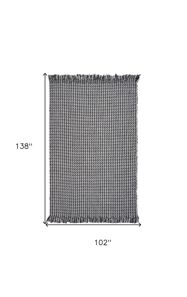 8' X 10' Gray And Light Gray Wool Houndstooth Hand Woven Area Rug With Fringe