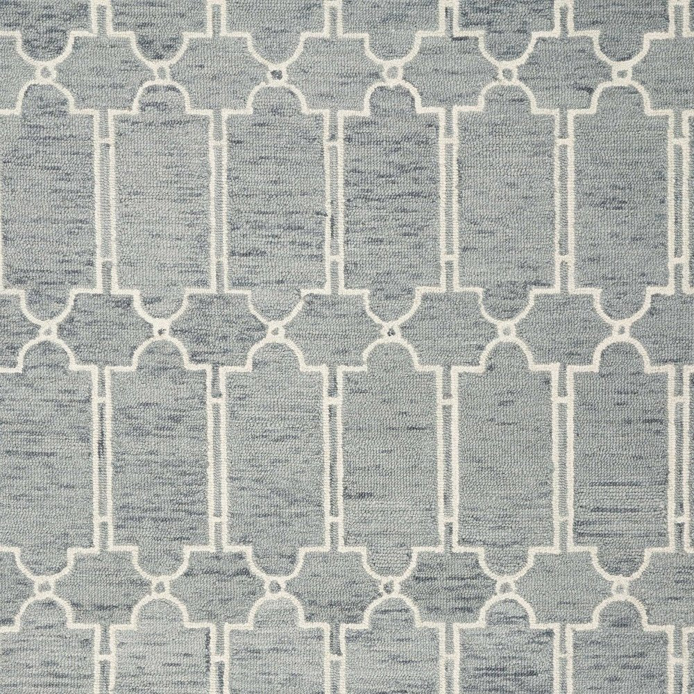 5' X 7' Slate Blue And Ivory Wool Geometric Hand Tufted Area Rug