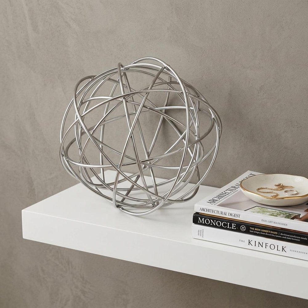 12" Silver Iron Decorative Orb Tabletop Sculpture