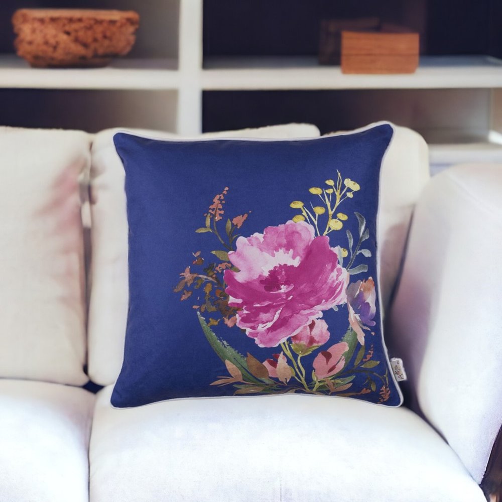 18" Blue Fabric Throw Pillow Cover