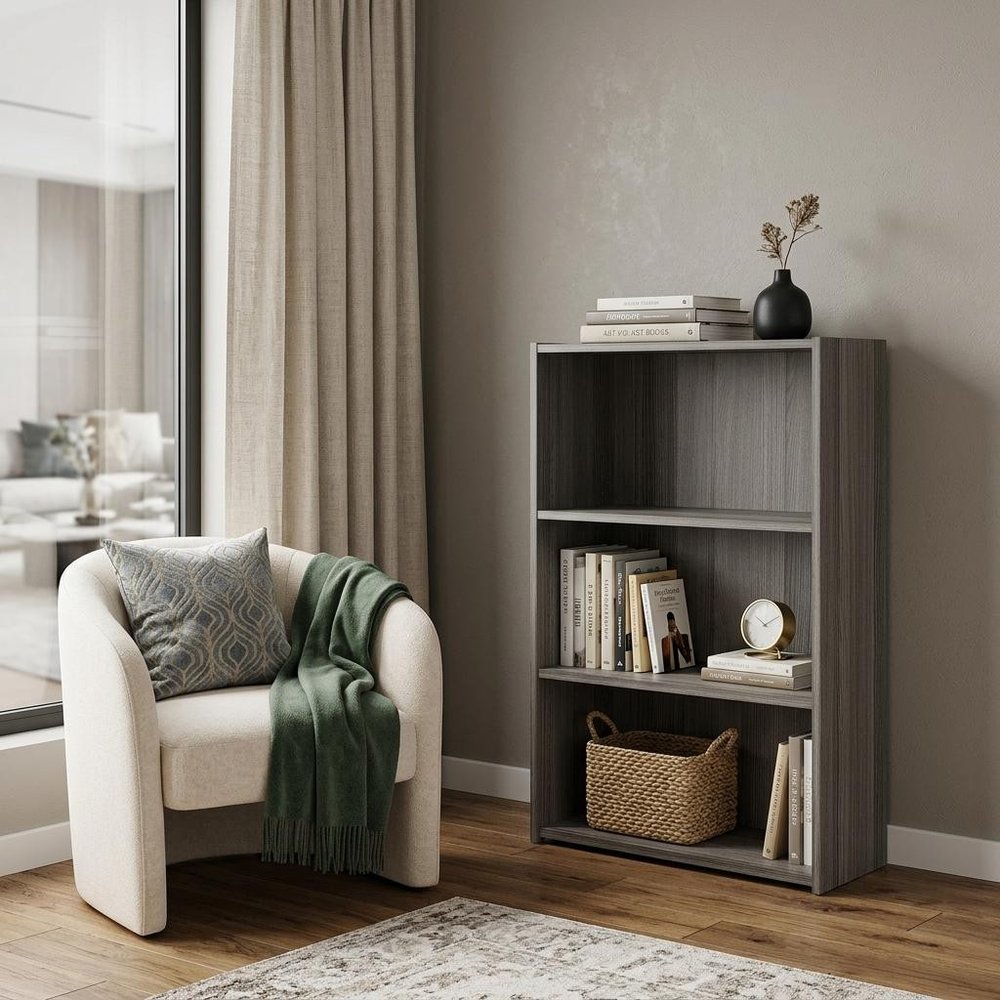 Gray Wood Adjustable Three Tier Bookcase