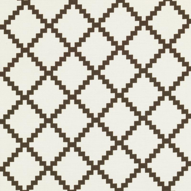 Dark brown diamond lattice on cream background; mid-century geometric textile pattern.