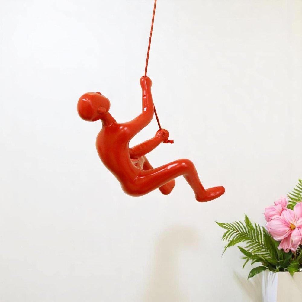 6" X 3" Red Resin Climbing Man Hanging Dimensional Sculpture