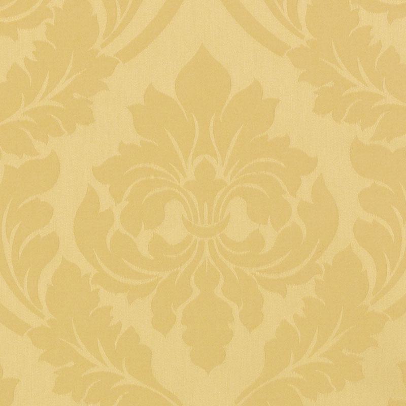 Soft yellow upholstery fabric with a beige background featuring a sunflower-inspired ornate floral motif.