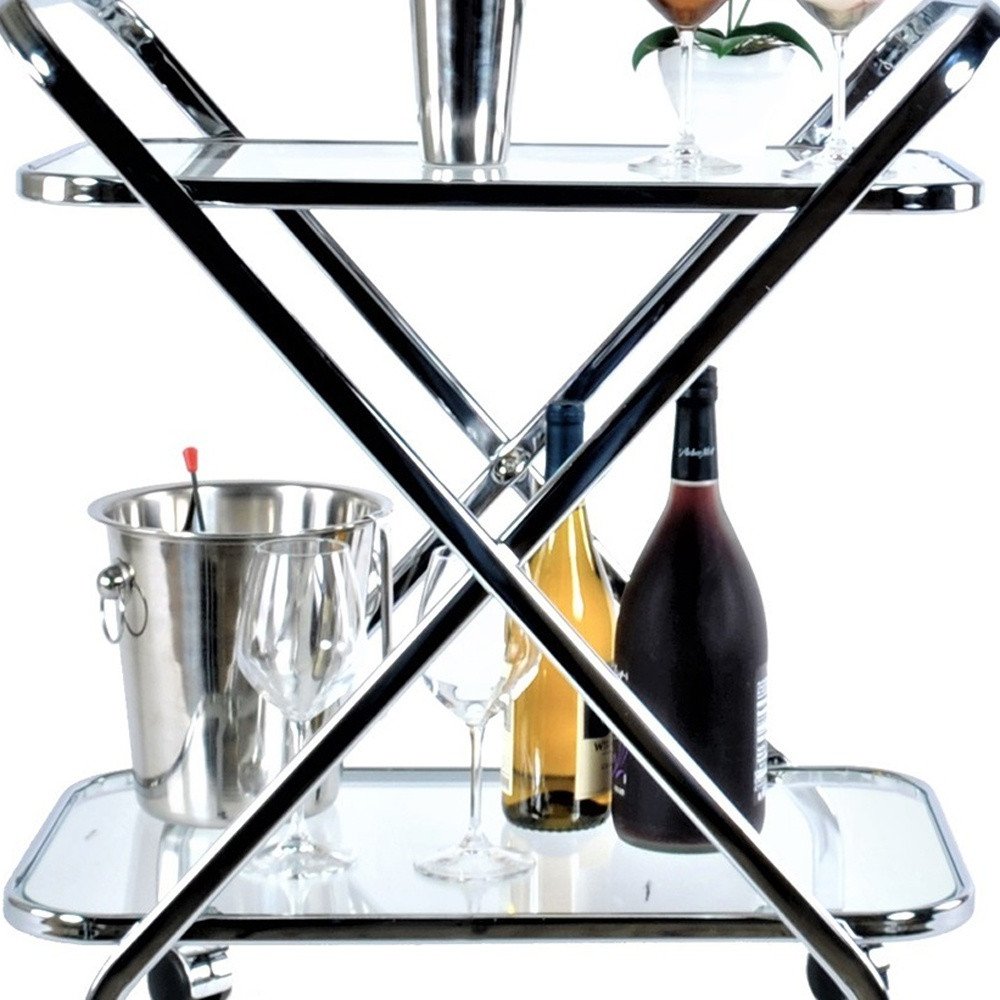 16.5" X 26.25" X 30.5" Chrome Xshape Bar Cart