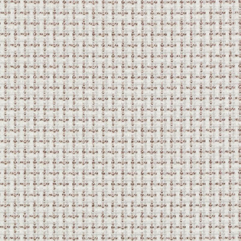 Beige tweed woven fabric with a brown grid pattern; textured upholstery textile for furniture or drapes.