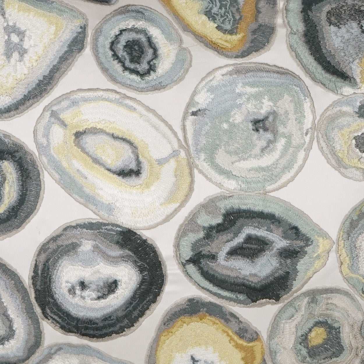 D.V. KAP HOME 3699-O-YARD Cali Fabric - Onyx Glam, Novelty, Embroidery Mist, Yellow, Grey - Cali