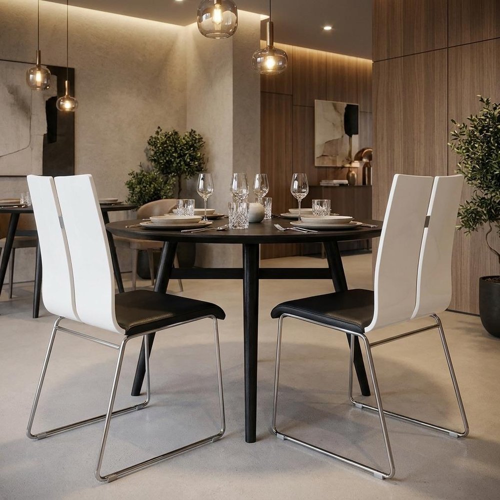 Set of Two Black and Silver Upholstered Faux Leather Dining Side Chairs