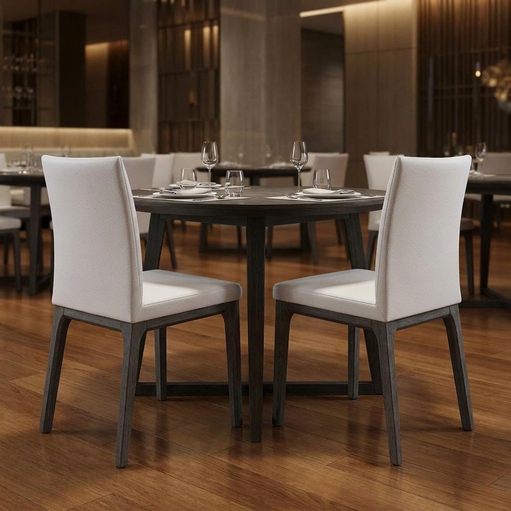 Set of Two White and Gray Upholstered Faux Leather Dining Side Chairs