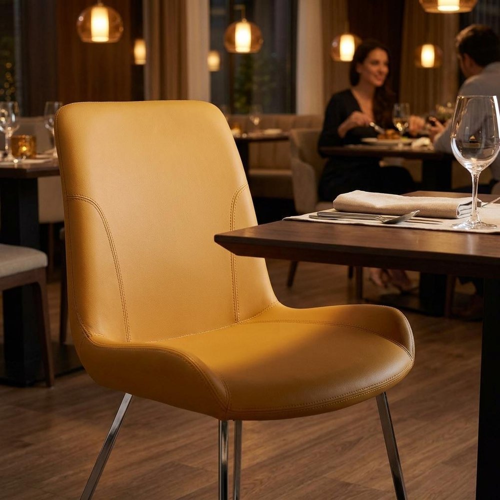 Set of Two Orange and Silver Upholstered Dining Side Chairs