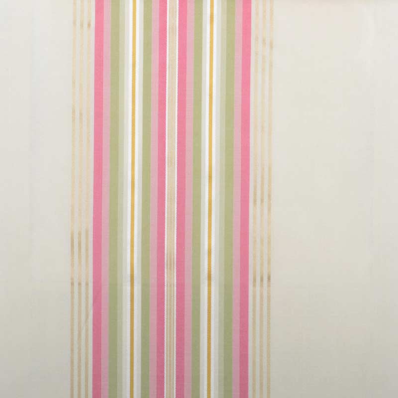 Cream background with vertical pastel stripes in pink, sage green and beige; drapery fabric pattern.