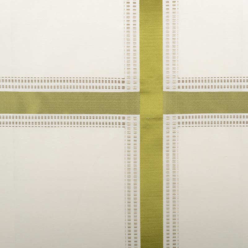 Cream fabric with olive green cross motif and dotted border detailing, geometric modern pattern.