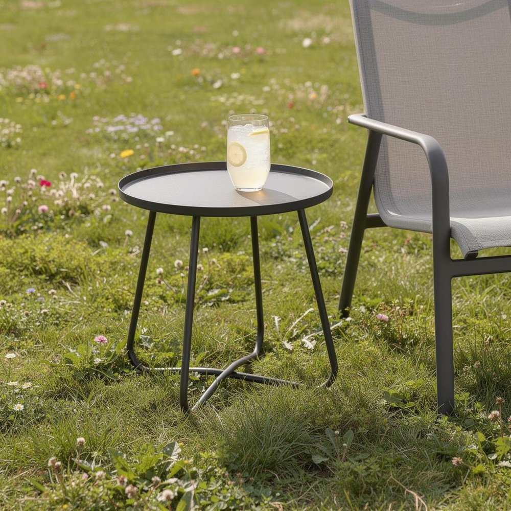 18" Gray Rounded Aluminum Outdoor Side Table