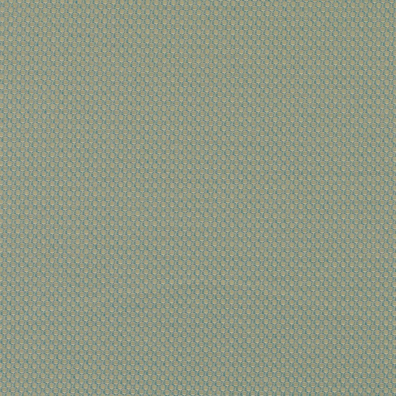 Gold and aqua woven upholstery fabric with a tiny repeating geometric pattern and textured surface.
