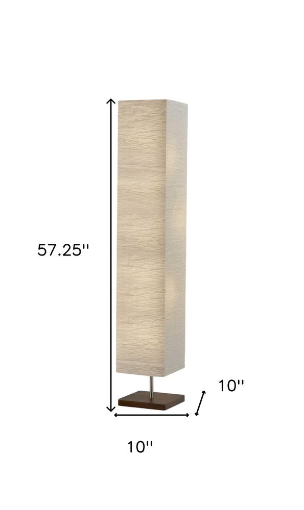 57" Brown And White Two Light Column Floor Lamp With White Paper Rectangular Shade