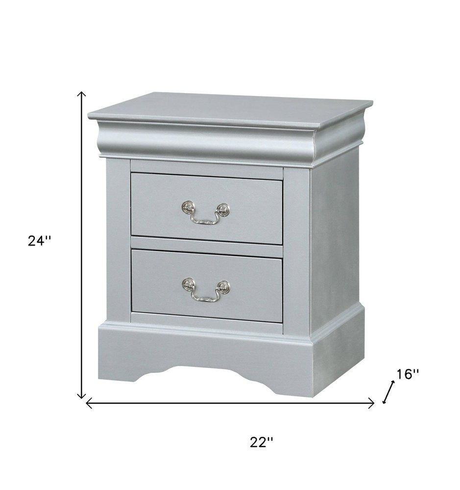 24" White Wood Two Drawer Nightstand